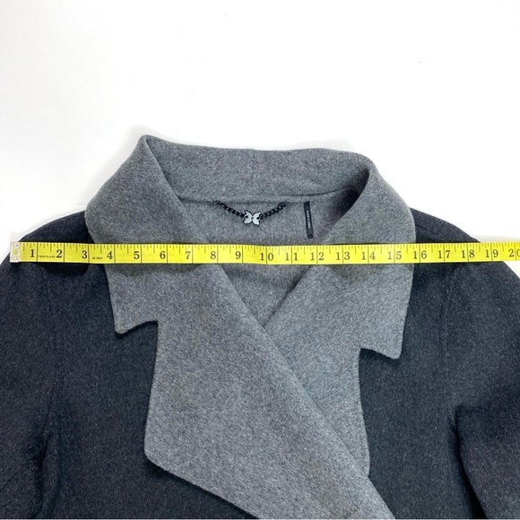 DAWN Levy Design Cashmere Blend Wrapped Coat in Color Block Charcoal Gray - Picture 9 of 10